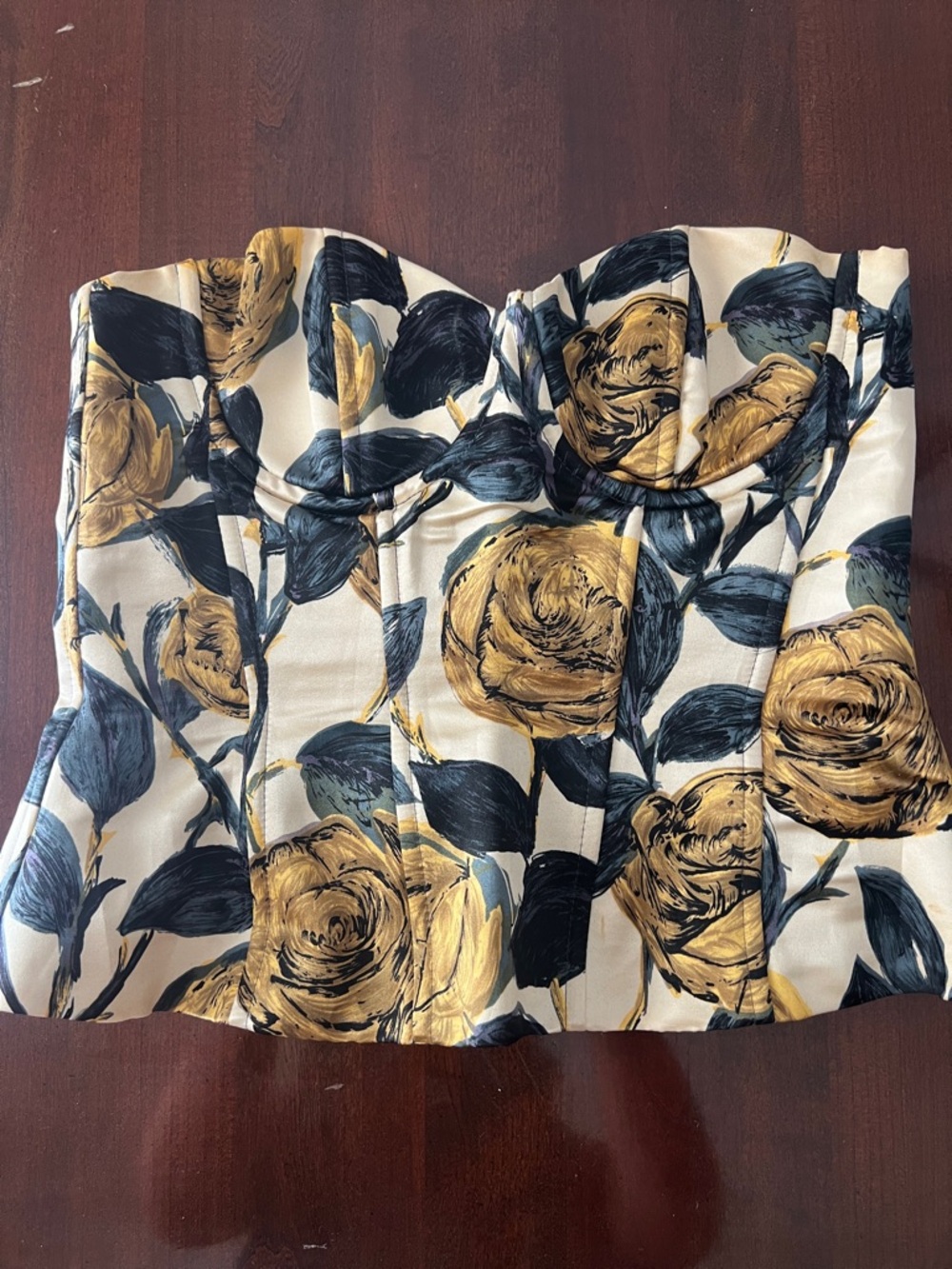 Milly Floral Bustier Crop Top in Cream, Mustard & Black